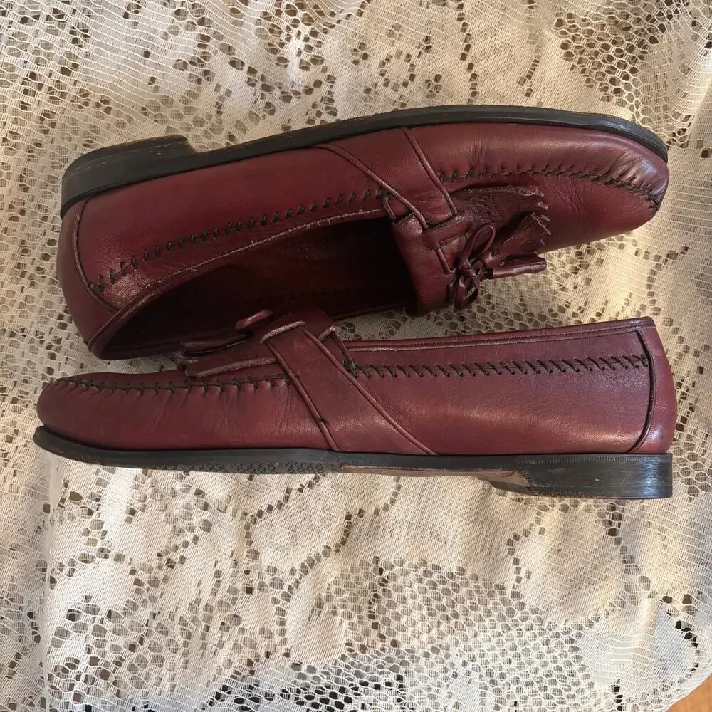 Johnston & Murphy Men's US 11 M Burgundy Leather Kiltie Tassel Loafers